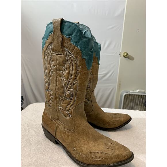 coconuts by matisse boots Cimmaron Size 7.5 Cowboy Boots Tan And Aqua Blue - Picture 1 of 7